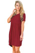 Sexy Wine Short Sleeve Pullover Babydoll Style Casual Dress